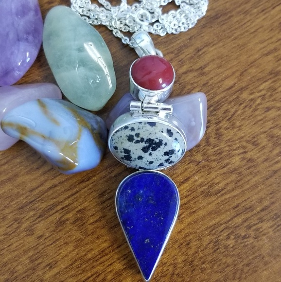 carneilan jasper lapis sterling pendant - Picture 3 of 8